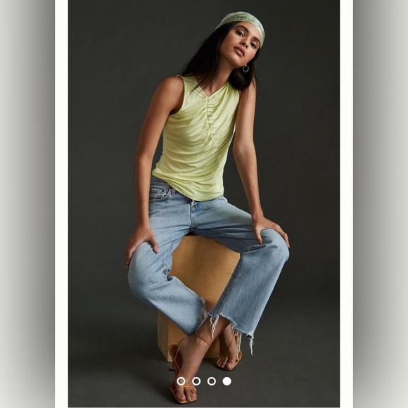 By Anthropologie diagonal ruched sleeveless tank top lime minimalist corky - Picture 4 of 9